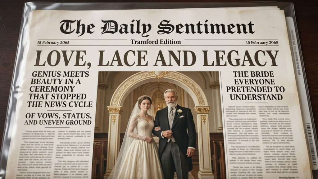 A close-up image of a newspaper article from 2065 with the headline 